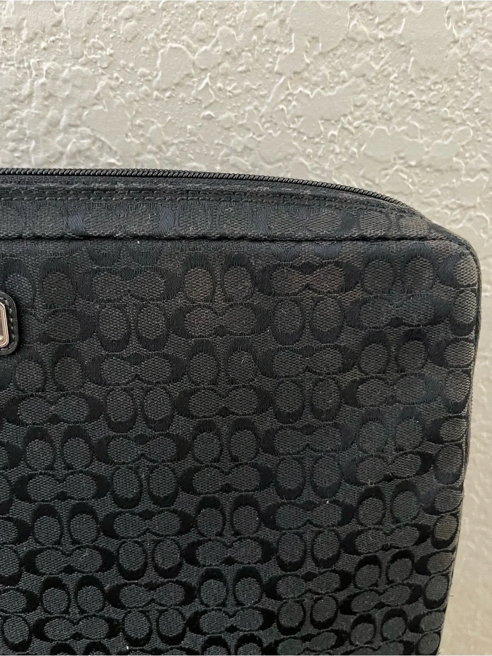 Coach Black Signature Laptop Sleeve with Logo Plaque